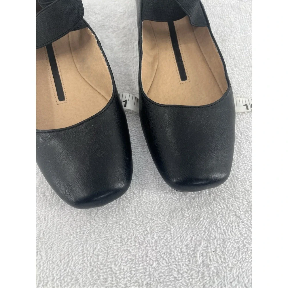 New Directions Women's Black Ballet Flats Elastic Strap Shoes Sz 7.5